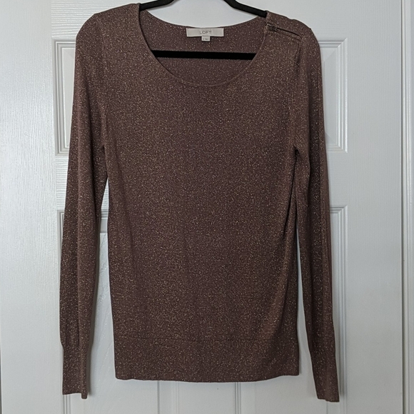 LOFT Rose Gold Metallic Zipper Sweater - Picture 1 of 5